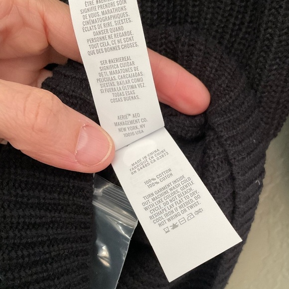 Aerie Black Cotton Rib Knit 1/2 Button Pullover Henley Sweater Size XSmall NEW - Picture 5 of 5